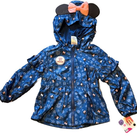 Disney Junior Toddler Blue Minnie Mouse Jacket Hood Full Zip Lightweight NWT 3T - Picture 1 of 8
